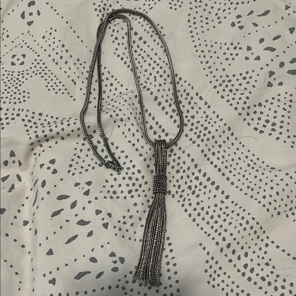 Elegant silver Beaded Tassel Necklace